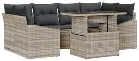 Conjunto de Sofá de Jardim de 7 Peças com Almofadas Cinza Claro em Rat