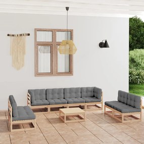vidaXL 9 pcs conjunto lounge de jardim c/ almofadões pinho maciço