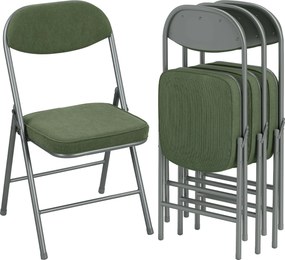 Conjunto de 4 cadeiras dobráveis (MESA NÃO INCLUIDA), cadeiras de jantar portáteis com assentos e encostos estofados em veludo canelado verde