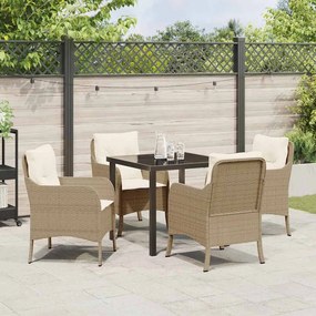 Conjunto de Jantar de Jardim de 5 Peças com Almofadas Bege Rattan Poli