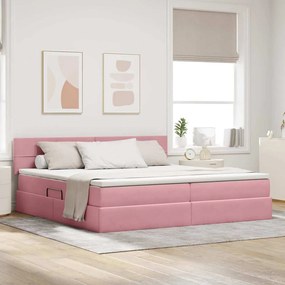 vidaXL Cama com arrumação e LED com colchão Rosa 200 x 200 cm Veludo