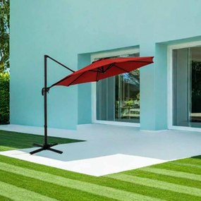 Guarda-sol redondo jardim 294 x 247 cm Guarda-sol suspenso com rotação de 360° Base cruzada 5 inclinações ajustáveis Cor de vinho