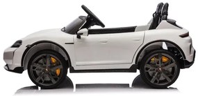Carro elétrico infantil 24v Porsche Taycan - Turbo S, 2 lugares, Pneus de borracha, assento em couro sintético Branco