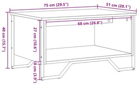 Mesa de centro 75x51x40 cm derivados madeira carvalho castanho