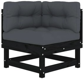 Sofás de canto com almofadões 2 pcs pinho maciço preto