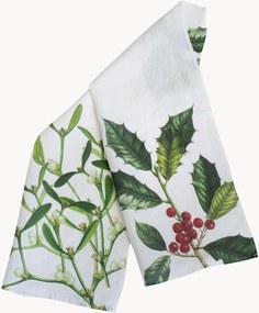 Panos de cozinha em linho Holly & Mistletoe, conjunto de 2