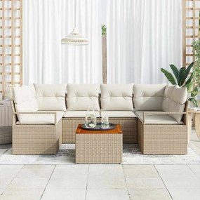 Conjunto de Sofá de Jardim 7 pcs Bege, branco Grande