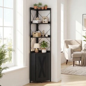 Estante de canto com 38 x 38 x 180 cm com grades de proteção Preta