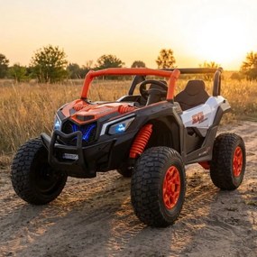 Buggy elétrico para Crianças 24V, 4x4, 4 motores 200W, UTV X3 Off-Road, Rodas de espuma EVA, 2x Assentos Couro ecológico Laranja