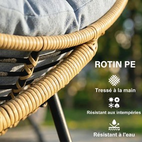 Cadeira de baloiço de jardim para interior e exterior, cadeira de baloiço em resina trançada com almofada macia, cinzenta
