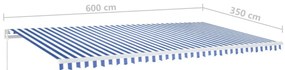 Toldo retrátil manual 600x350 cm azul e branco