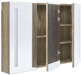 Armário espelhado p/ casa de banho com LED 89x14x62 cm carvalho