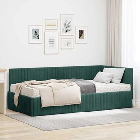 vidaXL Estrutura de Cama de Canto com Colchão 2 pcs Verde Veludo