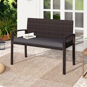 Banco jardim de vime para 2 pessoas 10 x 56 x 84 cm com almofada acolchoada, assento macio, encosto e apoios para os braços - castanho e cinzenta
