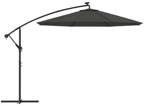 Guarda-sol cantilever c/ luzes LED e poste aço 300 cm antracite