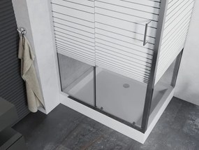 Mexen Apia cabine de duche deslizante 100 x 80 cm, faixas brancas, cromado + base de duche Rio - 840-100-080-01-20-4510