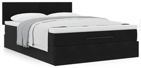 Estrutura de cama otomana com colchão 140x190 cm veludo preto