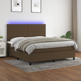 Cama box spring c/ colchão/LED 160x200cm tecido castanho-escuro