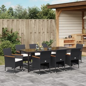 Conjunto de Jantar de Jardim 9 Peças Vime Poliéster Preto