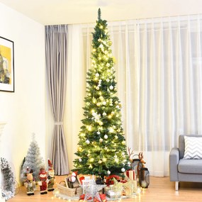 Árvore de Natal Verde de 270 cm 1500 Ramos de Agulhas em PVC Estrutura com Dobradiças e Base de Metal Árvore de Natal Slim Verde