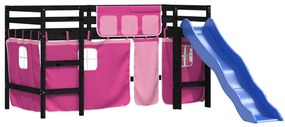 Cama alta p/ criança c/ cortinas 90x190 cm pinho maciço rosa