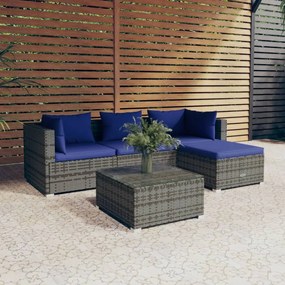 vidaXL 5 pcs conjunto lounge de jardim c/ almofadões vime PE cinzento