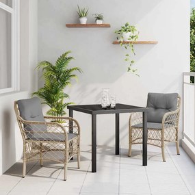 vidaXL Conjunto de Jantar de 3 peças com Almofadas Bege Rattan Poliéster