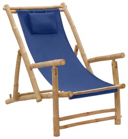 vidaXL Cadeira de terraço de bambu e lona azul-marinho