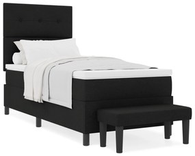 Cama Box Spring com Colchão e Banco Preto 90x200 cm Tecido