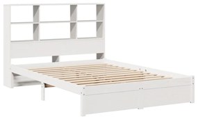 Cama com estante sem colchão 160x200 cm pinho maciço branco