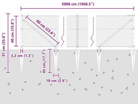 Cerca Hexagonal vidaXL Cinza 0.4x50 m Aço