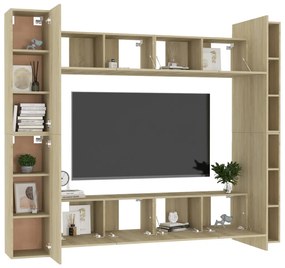8pcs conjunto móveis de TV derivados de madeira carvalho sonoma