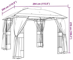 Gazebo c/ teto duplo/paredes de malha 2,94x2,94 m aço creme