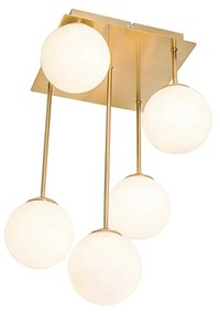 Candeeiro de teto moderno dourado com vidro opalino 5 luzes - Athens Moderno