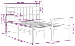 Cama com estante sem colchão 150x200 cm pinho maciço branco