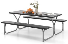 Conjunto de bancos para mesa de piquenique de 6 pés com tampo de HDPE para 8 pessoas - cinza