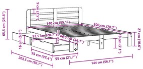 Cama sem colchão 140x200 cm madeira pinho maciça castanho-mel