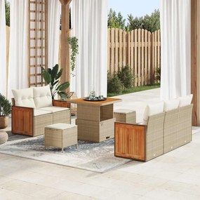 Conjunto de Sofá de Jardim vidaXL de 8 Peças com Almofadas Bege Rattan Sintético Acácia