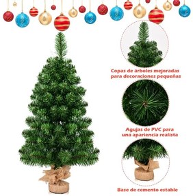 Árvore de Natal  artificial de 90 cm fácil de montar com folhas de PVC Ramos Suporte metálico e base de cimento Verde