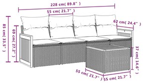 5 pcs conjunto sofás de jardim com almofadões vime PE preto