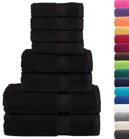 8pcs Conjunto toalhas banho premium SOLUND 600 gsm preto