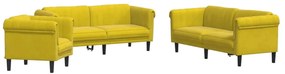 3 pcs conjunto de sofás veludo amarelo
