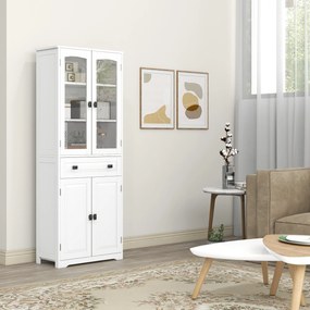 HOMCOM Armário de Cozinha Móvel Auxiliar de Cozinha com 4 Portas 1 Gaveta e 2 Prateleiras Ajustáveis para Sala de Jantar 60x30x160 cm Branco