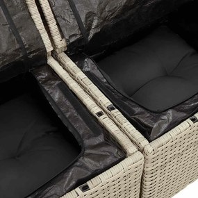 4 pcs conj. sofás jardim c/ almofadões vime PE cinzento-claro