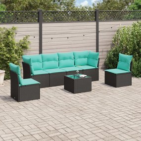 vidaXL 7 pcs conjunto de sofás p/ jardim c/ almofadões vime PE preto