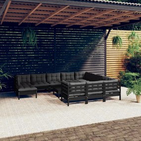 12 pcs conjunto lounge de jardim c/ almofadões pinho preto