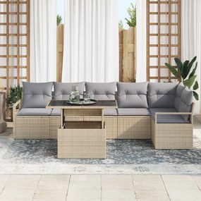 Conjunto de Sofá de Jardim vidaXL de 7 Peças com Almofadas Bege Vime P