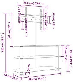 Suporte de canto para TV 32-70 polegadas c/ 3 prateleiras preto