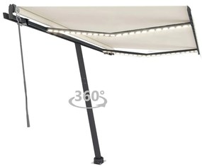 vidaXL Toldo automático com LED e sensor de vento 300x250 cm creme