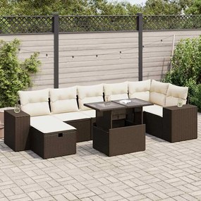 vidaXL 5 pcs conjunto sofás p/ jardim c/ almofadões vime PE castanho